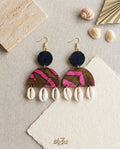Batik & Cowrie Shell Chandelier Earrings