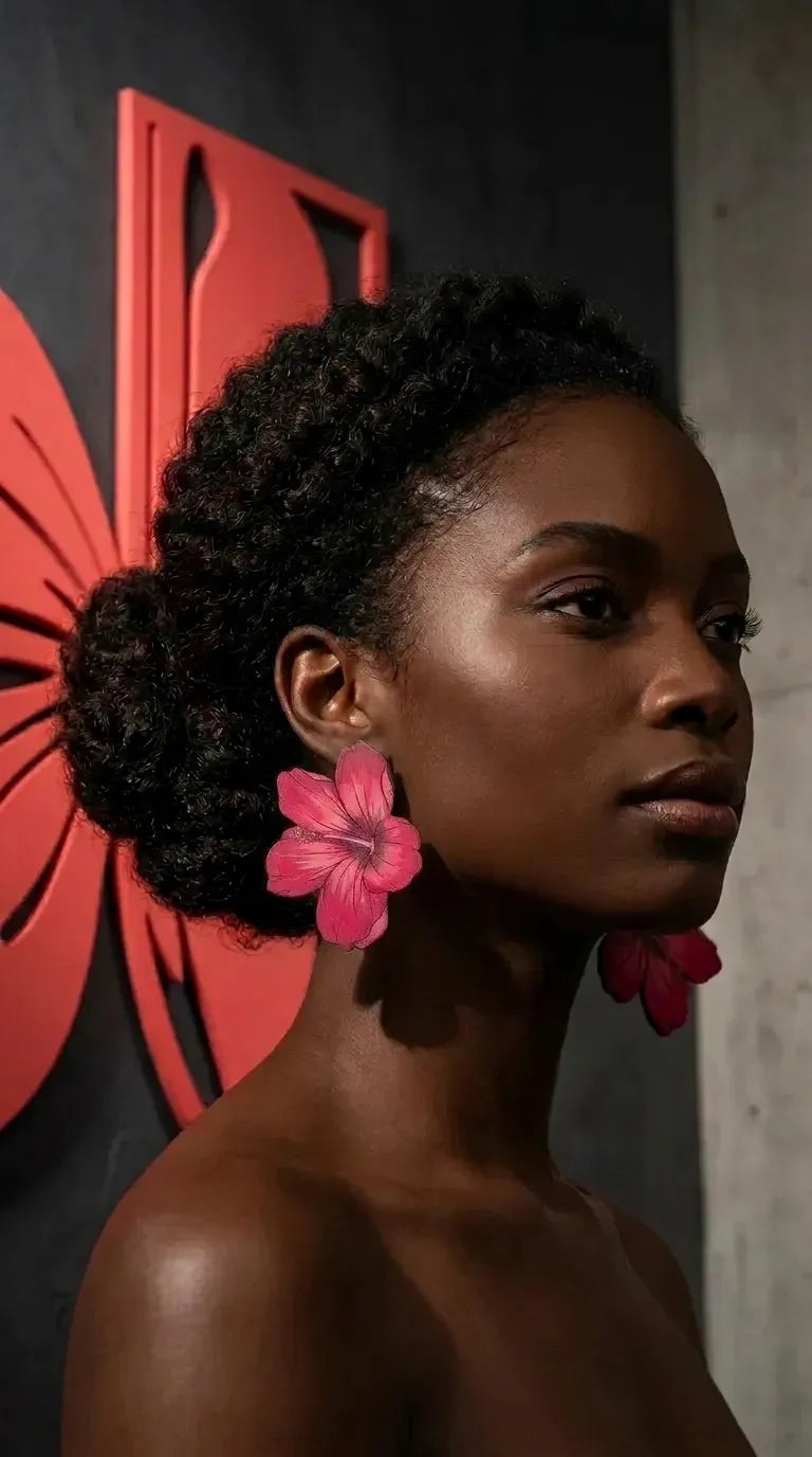 Hand Painted Tropical Hibiscus Floral Earrings