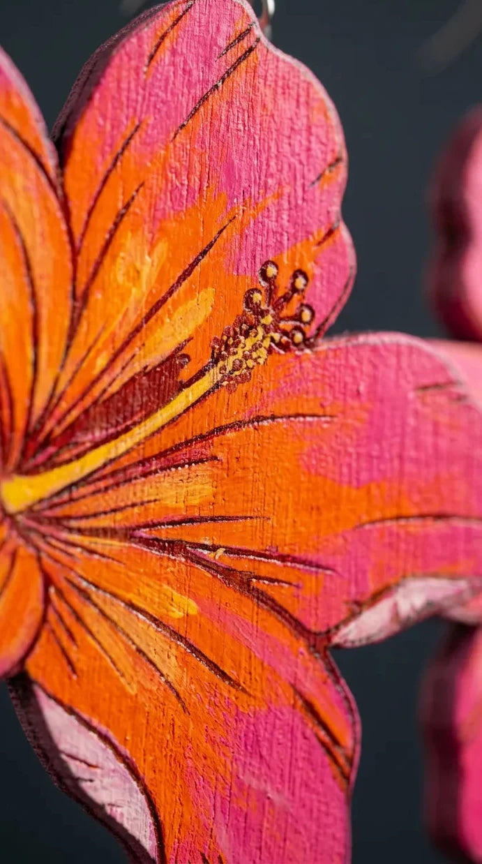 Hand Painted Tropical Hibiscus Floral Earrings