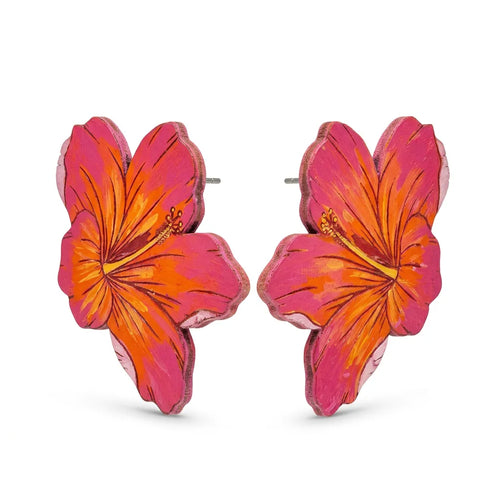 Hand Painted Tropical Hibiscus Floral Earrings