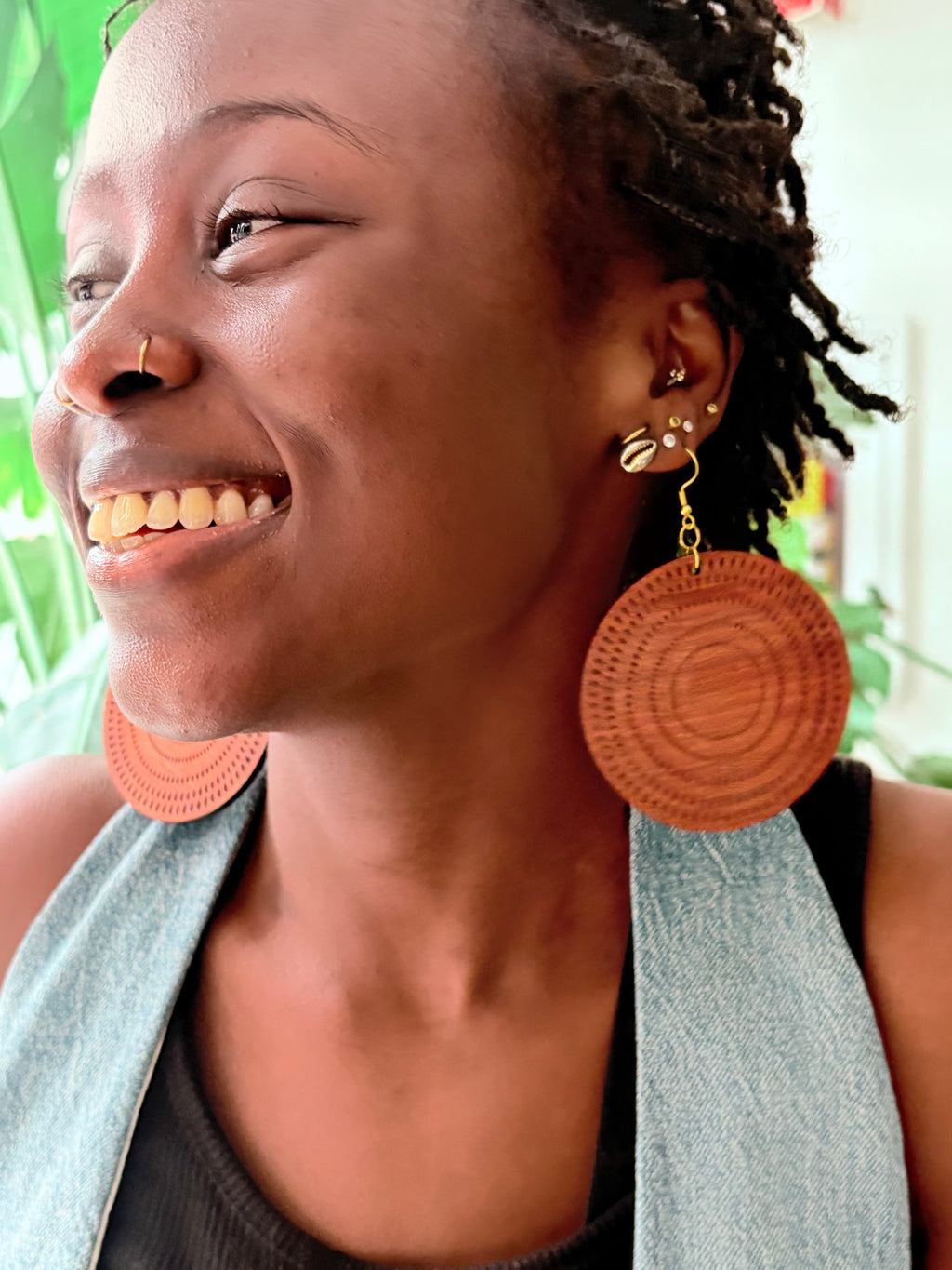 Round Wood Patterned Earrings